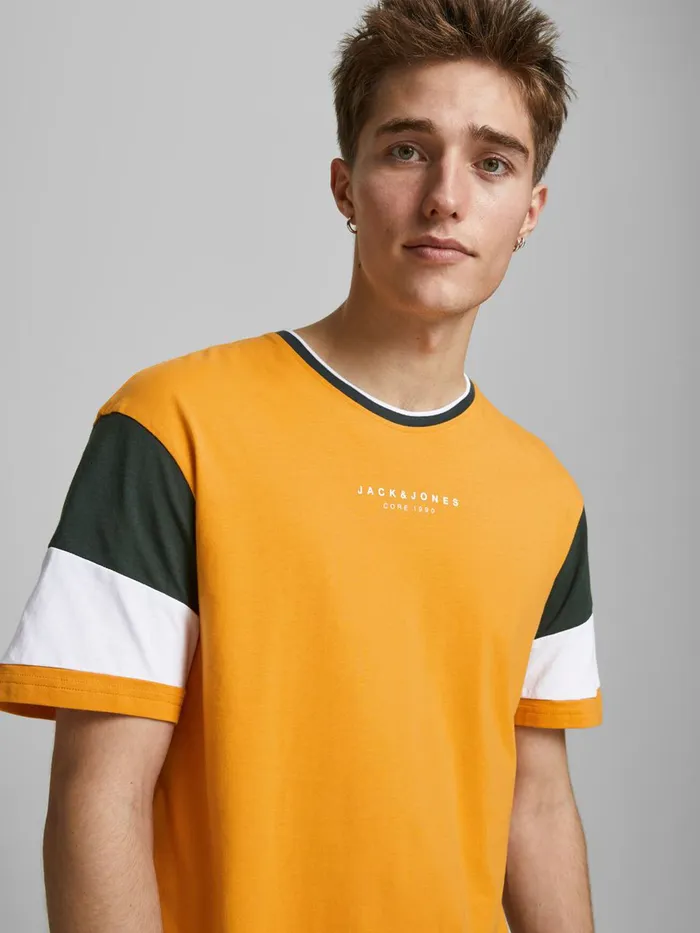 Tshirts JACK and JONES Mens SMALL LOGO TSHIRT Yellow Golden Orange Near Me