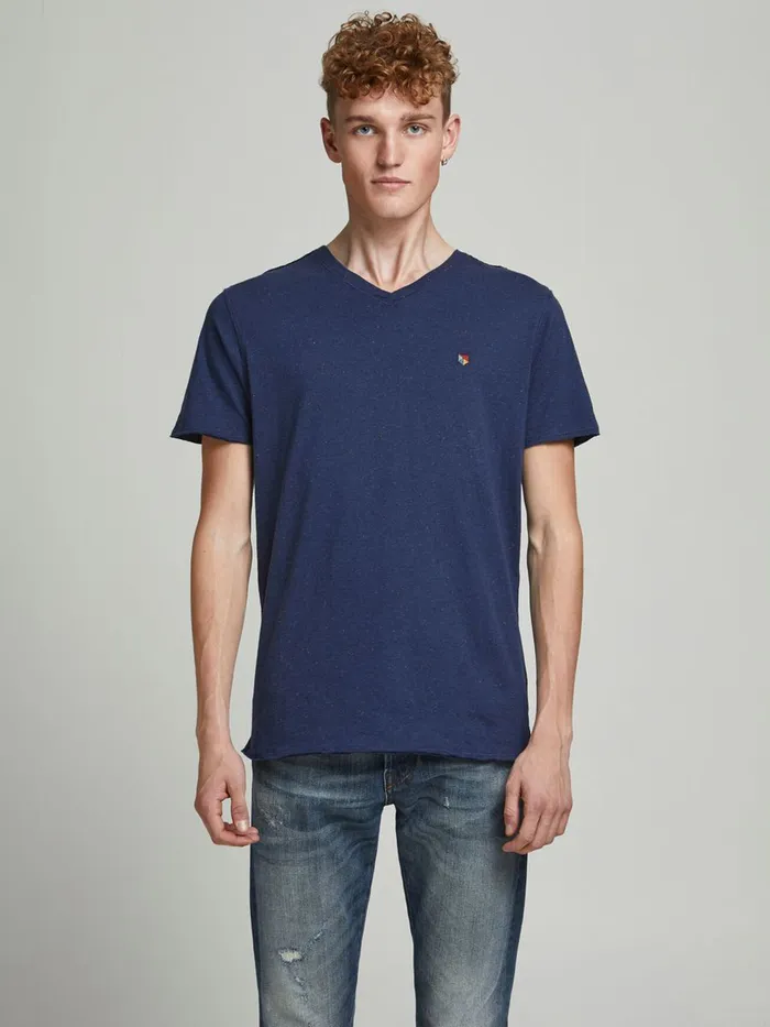 Tshirts JACK and JONES Mens VNECK TSHIRT Blue Dress Blues Casaul
