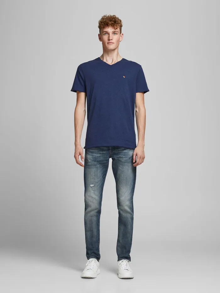Tshirts JACK and JONES Mens VNECK TSHIRT Blue Dress Blues Casaul