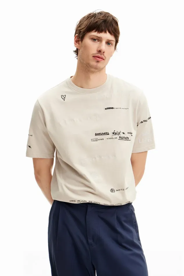 Tshirts Men Desigual Shortsleeved Tshirt With Lettering Design Black