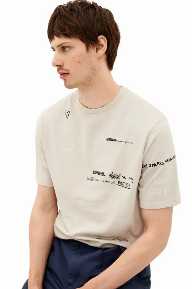 Tshirts Men Desigual Shortsleeved Tshirt With Lettering Design Black