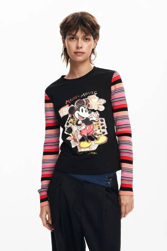 TShirts Women Desigual Long Sleeve Mickey Tshirt Black
