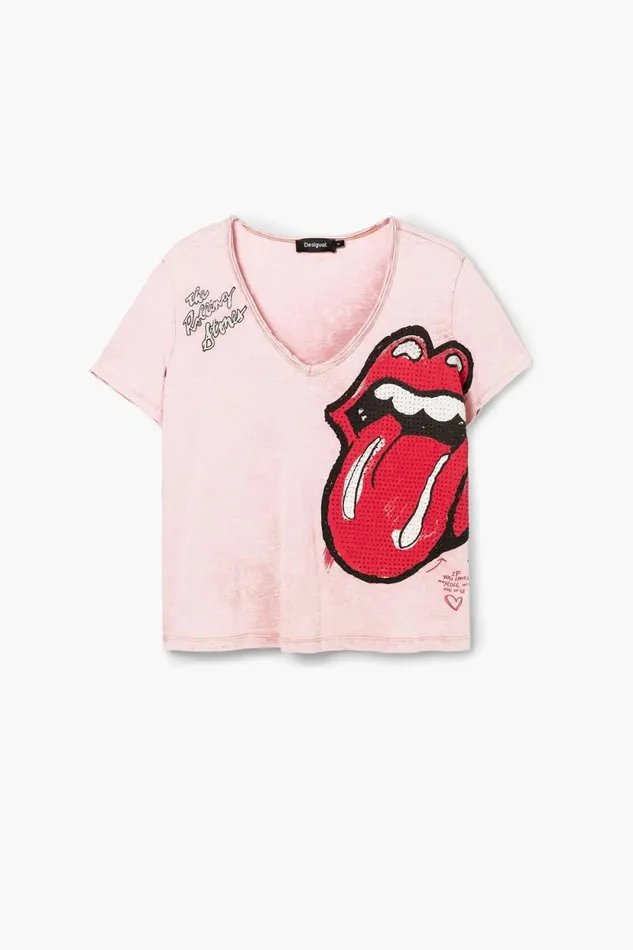 TShirts Women Desigual Rhinestone The Rolling Stones Tshirt Red