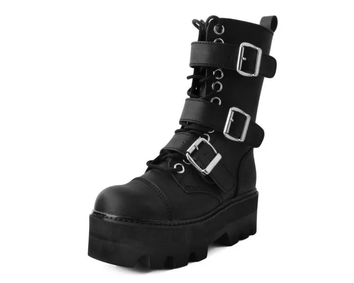 TUK Shoes Boots Men Black 12Eye 3Strap Dino Boot