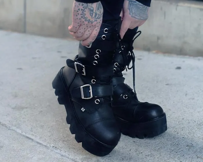 TUK Shoes Boots Men Black 12Eye 3Strap Dino Boot TUK Shoes Boots Men Black 12Eye 3Strap Dino Boot