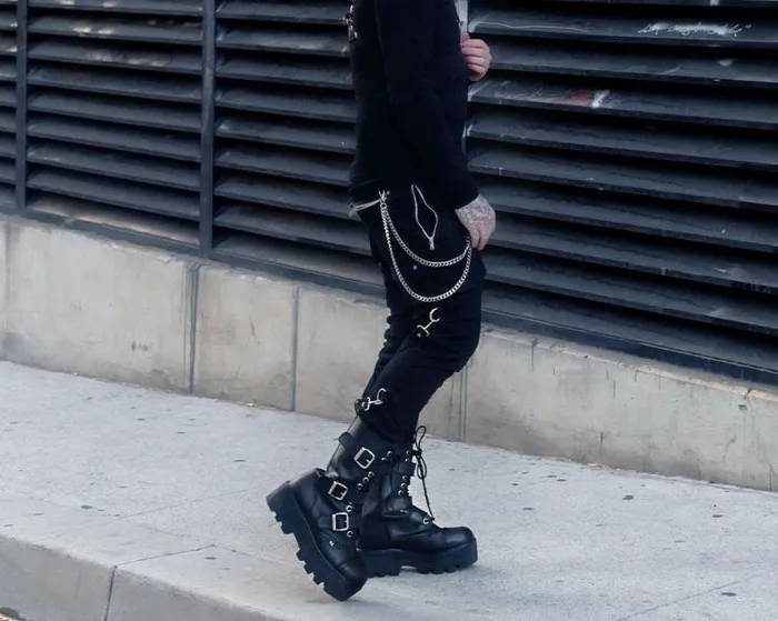 TUK Shoes Boots Men Black 12Eye 3Strap Dino Boot TUK Shoes Boots Men Black 12Eye 3Strap Dino Boot