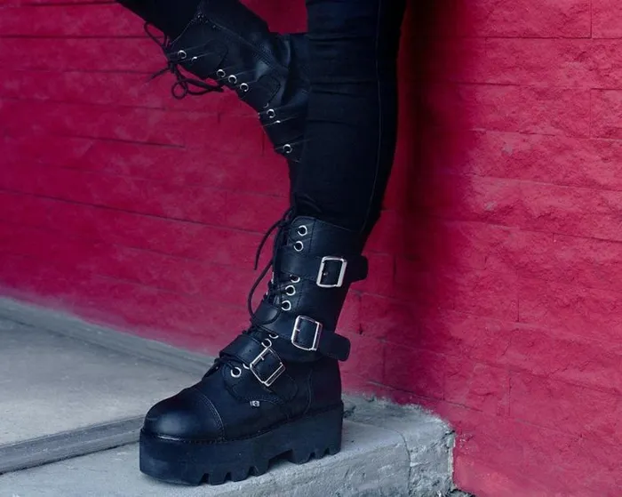 TUK Shoes Boots Men Black 12Eye 3Strap Dino Boot TUK Shoes Boots Men Black 12Eye 3Strap Dino Boot