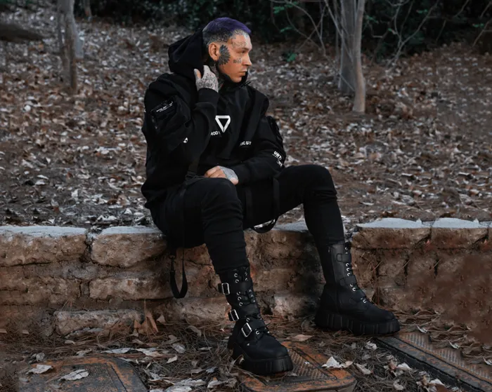 TUK Shoes Boots Men Black TUKskin 3Buckle Anarchic Airship Boot TUK Shoes Boots Men Black TUKskin 3Buckle Anarchic Airship Boot