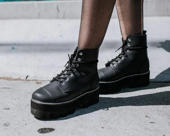 TUK Shoes Boots Women Black Faux Leather 7Eyelet Dino Lug Sole Boots TUK Shoes Boots Women Black Faux Leather 7Eyelet Dino Lug Sole Boots