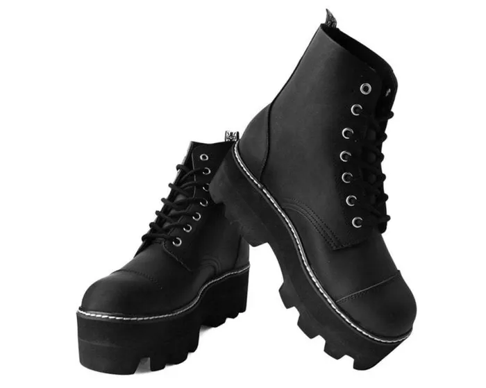 TUK Shoes Boots Women Black Faux Leather 7Eyelet Dino Lug Sole Boots TUK Shoes Boots Women Black Faux Leather 7Eyelet Dino Lug Sole Boots