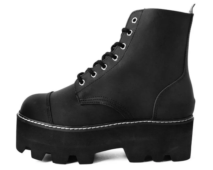 TUK Shoes Boots Women Black Faux Leather 7Eyelet Dino Lug Sole Boots TUK Shoes Boots Women Black Faux Leather 7Eyelet Dino Lug Sole Boots