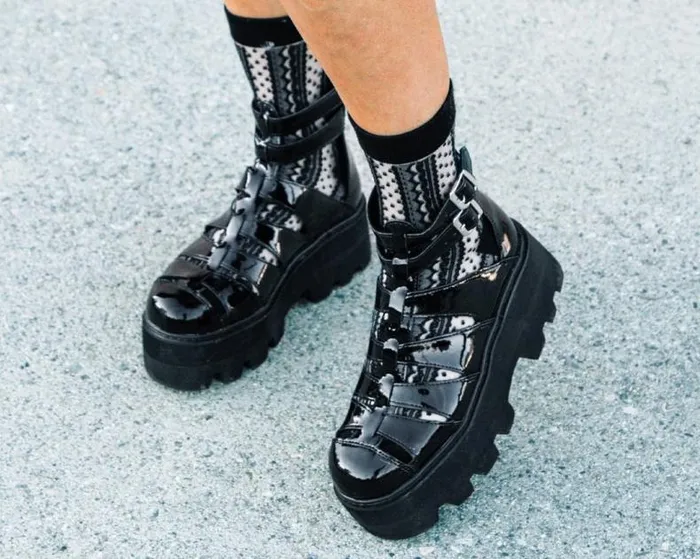 TUK Shoes Boots Women Black Patent Gladiator Dino Lug Sandal TUK Shoes Boots Women Black Patent Gladiator Dino Lug Sandal
