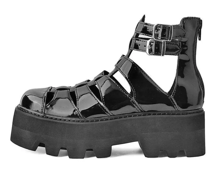 TUK Shoes Boots Women Black Patent Gladiator Dino Lug Sandal TUK Shoes Boots Women Black Patent Gladiator Dino Lug Sandal