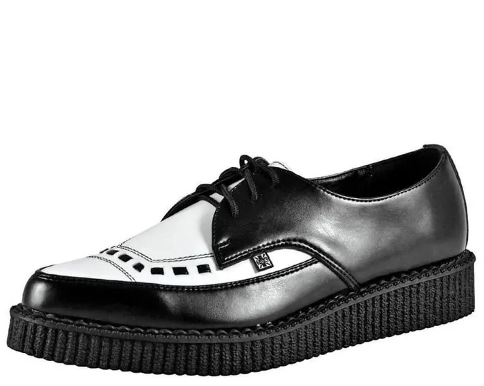 TUK Shoes Dress Shoes Men Black and White Leather Tie Pointed Toe Creeper 8211 TUK Shoe