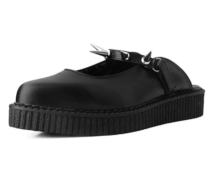 TUK Shoes Mary Janes Women Black Vegan Tukskin Spike Strap Pointed Mule Creeper Shoe TUK Shoes Mary Janes Women Black Vegan Tukskin Spike Strap Pointed Mule Creeper Shoe