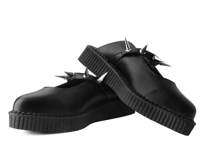 TUK Shoes Mary Janes Women Black Vegan Tukskin Spike Strap Pointed Mule Creeper Shoe TUK Shoes Mary Janes Women Black Vegan Tukskin Spike Strap Pointed Mule Creeper Shoe