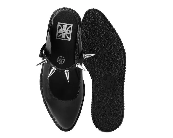 TUK Shoes Mary Janes Women Black Vegan Tukskin Spike Strap Pointed Mule Creeper Shoe TUK Shoes Mary Janes Women Black Vegan Tukskin Spike Strap Pointed Mule Creeper Shoe