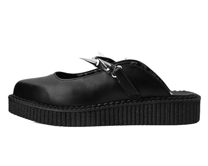 TUK Shoes Mary Janes Women Black Vegan Tukskin Spike Strap Pointed Mule Creeper Shoe TUK Shoes Mary Janes Women Black Vegan Tukskin Spike Strap Pointed Mule Creeper Shoe