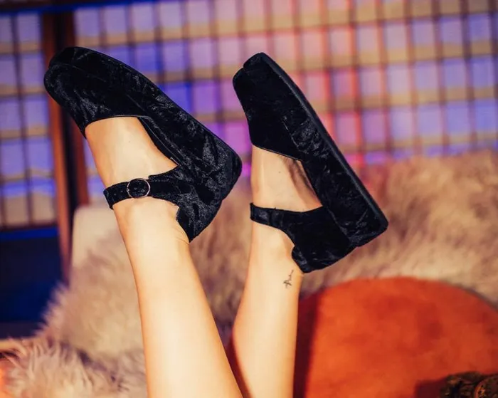TUK Shoes Mary Janes Women Black Velvet Wrapped Mary Jane TUK Shoes Mary Janes Women Black Velvet Wrapped Mary Jane
