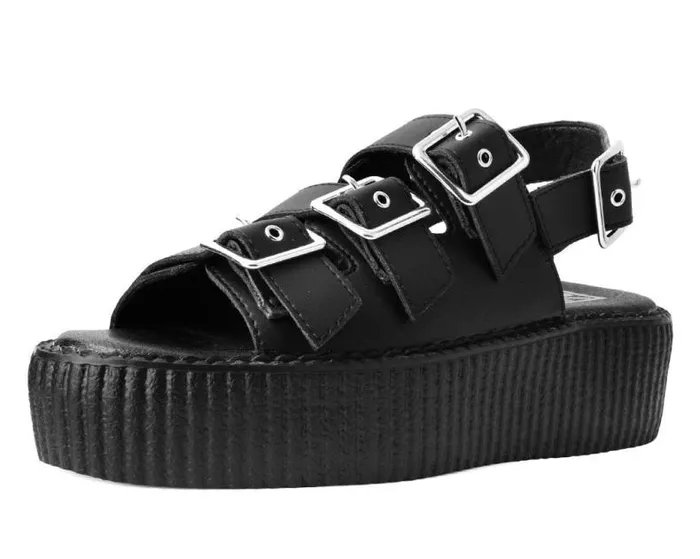 TUK Shoes Platforms Women Black 3Buckle Mondo Sandal