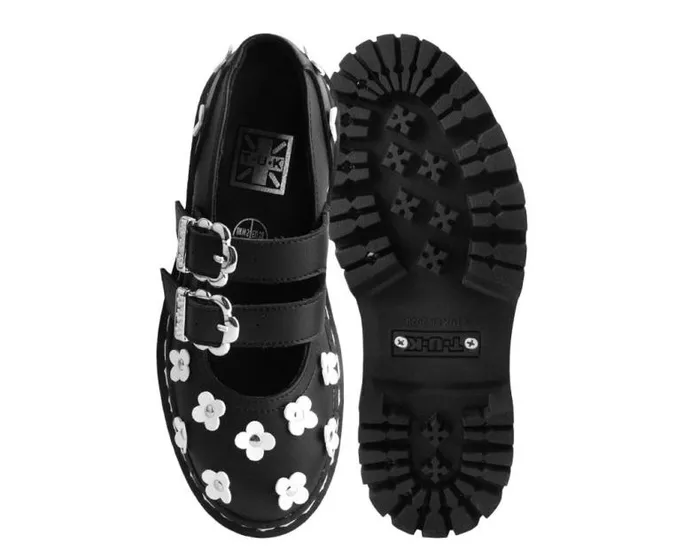 TUK Shoes Platforms Women Black and White TUKskin Flower Double Decker Mary Jane TUK Shoes Platforms Women Black and White TUKskin Flower Double Decker Mary Jane