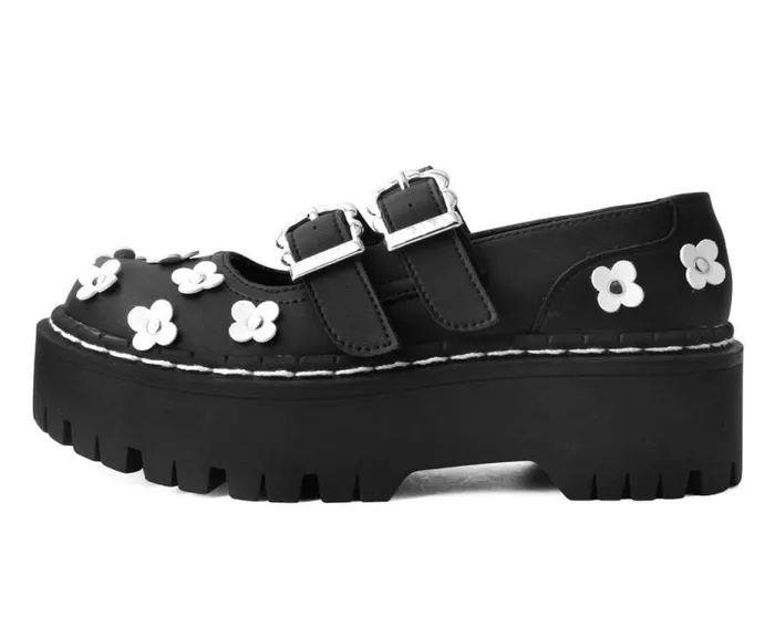 TUK Shoes Platforms Women Black and White TUKskin Flower Double Decker Mary Jane TUK Shoes Platforms Women Black and White TUKskin Flower Double Decker Mary Jane