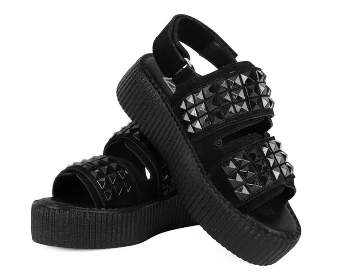 TUK Shoes Platforms Women Black Suede Velcro Studded Sandal TUK Shoes Platforms Women Black Suede Velcro Studded Sandal