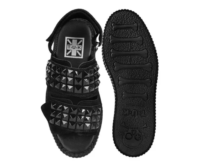 TUK Shoes Platforms Women Black Suede Velcro Studded Sandal TUK Shoes Platforms Women Black Suede Velcro Studded Sandal