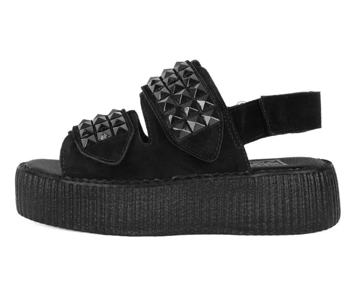 TUK Shoes Platforms Women Black Suede Velcro Studded Sandal TUK Shoes Platforms Women Black Suede Velcro Studded Sandal