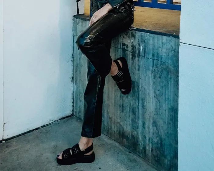 TUK Shoes Platforms Women Black Suede Velcro Studded Sandal TUK Shoes Platforms Women Black Suede Velcro Studded Sandal