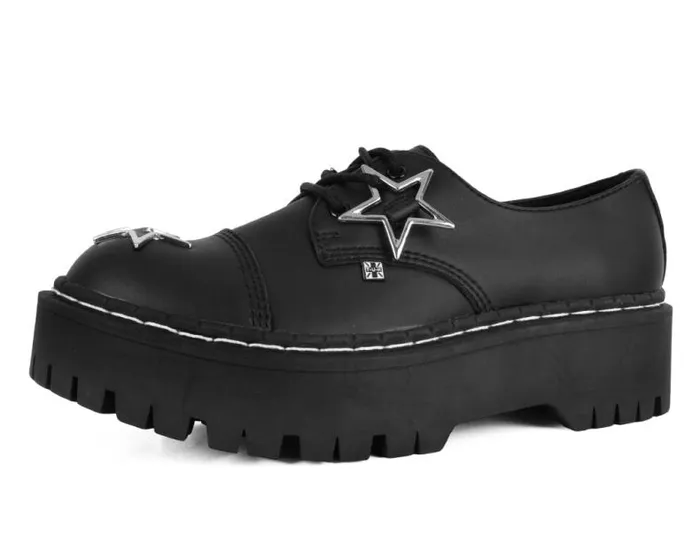 TUK Shoes Platforms Women Black TUKskin Star Double Decker Brogue