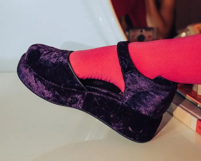 TUK Shoes Platforms Women Purple Velvet Wrapped Mary Jane TUK Shoes Platforms Women Purple Velvet Wrapped Mary Jane