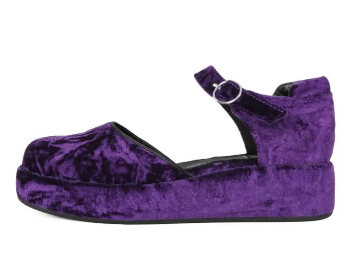 TUK Shoes Platforms Women Purple Velvet Wrapped Mary Jane TUK Shoes Platforms Women Purple Velvet Wrapped Mary Jane