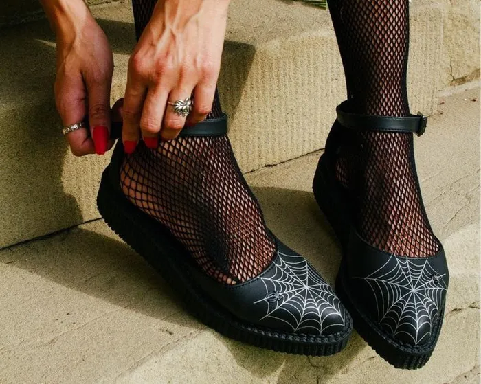 TUK Shoes Sandals Women Black Pointed Spiderweb Glow Sandal TUK Shoes Sandals Women Black Pointed Spiderweb Glow Sandal