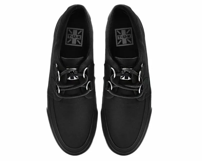 TUK Shoes Sneakers Women Black Basic Twill DRing Vegan Sneakers TUK Shoes Sneakers Women Black Basic Twill DRing Vegan Sneakers