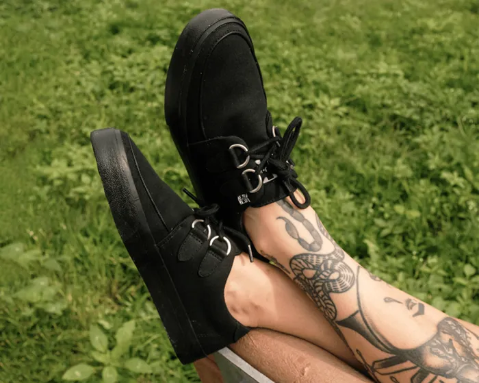 TUK Shoes Sneakers Women Black Basic Twill DRing Vegan Sneakers TUK Shoes Sneakers Women Black Basic Twill DRing Vegan Sneakers