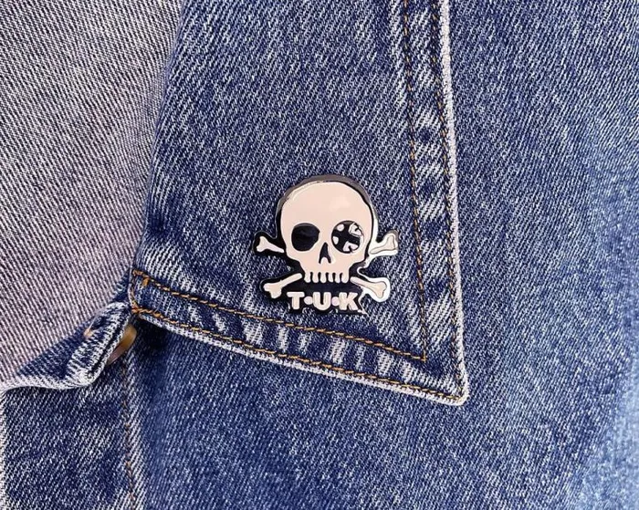 TUK Shoes Stickers Pins Patches Totes Adult Black and White TUK The World Creeper Enamel Pin TUK Shoes Stickers Pins Patches Totes Adult Black and White TUK The World Creeper Enamel Pin
