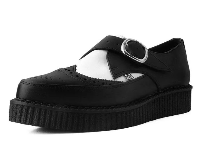 TUK Shoes Vegan Men Black and White Vegan TUKskin Wing Buckle Pointed Creeper TUK Shoes Vegan Men Black and White Vegan TUKskin Wing Buckle Pointed Creeper