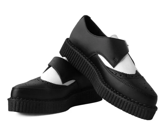 TUK Shoes Vegan Men Black and White Vegan TUKskin Wing Buckle Pointed Creeper TUK Shoes Vegan Men Black and White Vegan TUKskin Wing Buckle Pointed Creeper