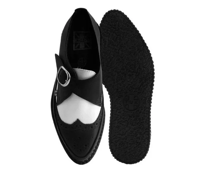 TUK Shoes Vegan Men Black and White Vegan TUKskin Wing Buckle Pointed Creeper TUK Shoes Vegan Men Black and White Vegan TUKskin Wing Buckle Pointed Creeper