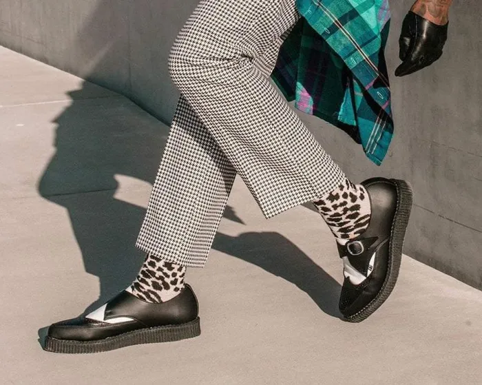 TUK Shoes Vegan Men Black and White Vegan TUKskin Wing Buckle Pointed Creeper TUK Shoes Vegan Men Black and White Vegan TUKskin Wing Buckle Pointed Creeper