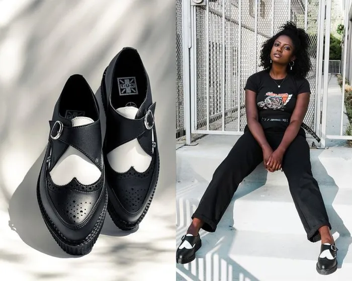 TUK Shoes Vegan Men Black and White Vegan TUKskin Wing Buckle Pointed Creeper TUK Shoes Vegan Men Black and White Vegan TUKskin Wing Buckle Pointed Creeper