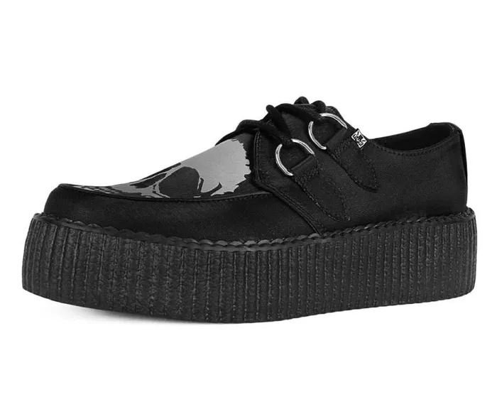 TUK Shoes Vegan Men Black Satin Glow Skull Viva Mondo Creeper
