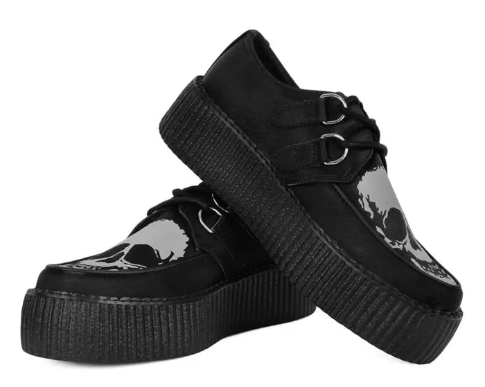 TUK Shoes Vegan Men Black Satin Glow Skull Viva Mondo Creeper TUK Shoes Vegan Men Black Satin Glow Skull Viva Mondo Creeper