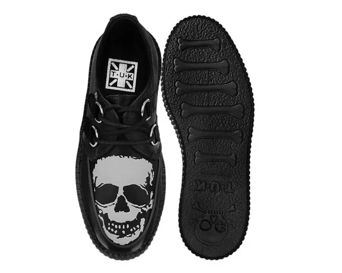 TUK Shoes Vegan Men Black Satin Glow Skull Viva Mondo Creeper TUK Shoes Vegan Men Black Satin Glow Skull Viva Mondo Creeper