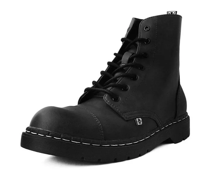 TUK Shoes Vegan Men Black Waxy 7Eye Capped Toe Boot