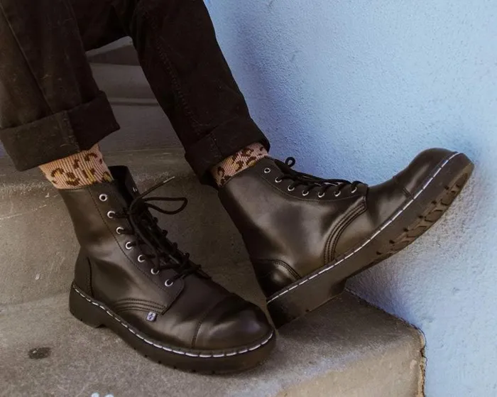TUK Shoes Vegan Men Black Waxy 7Eye Capped Toe Boot TUK Shoes Vegan Men Black Waxy 7Eye Capped Toe Boot