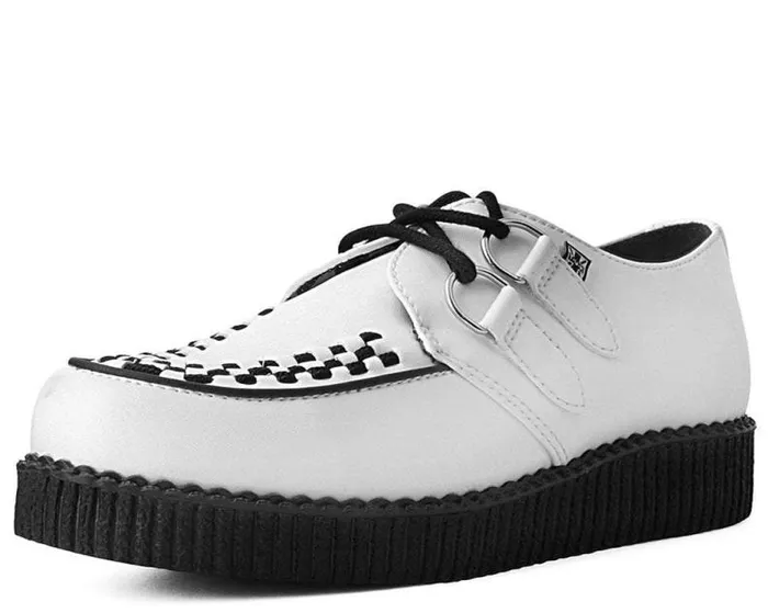 TUK Shoes Vegan Men White Faux Leather Vegan Viva Low Sole Creepers
