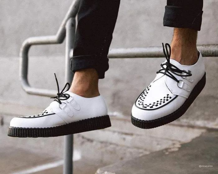 TUK Shoes Vegan Men White Faux Leather Vegan Viva Low Sole Creepers TUK Shoes Vegan Men White Faux Leather Vegan Viva Low Sole Creepers