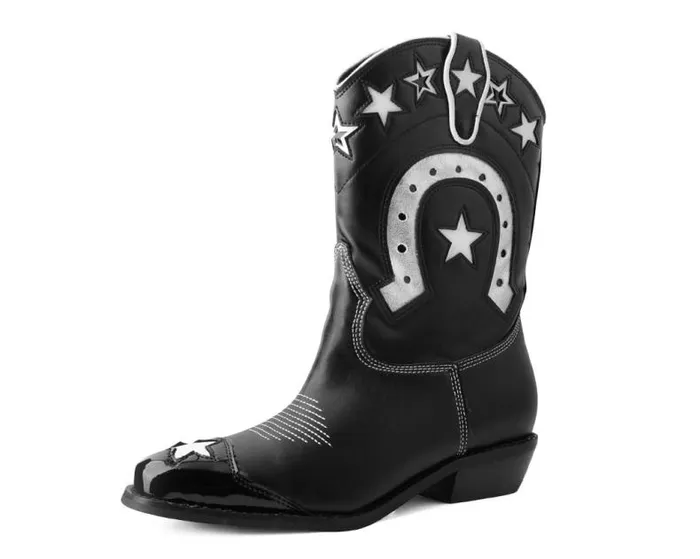 TUK Shoes Vegan Women Black and White Horseshoe Star Western Boot